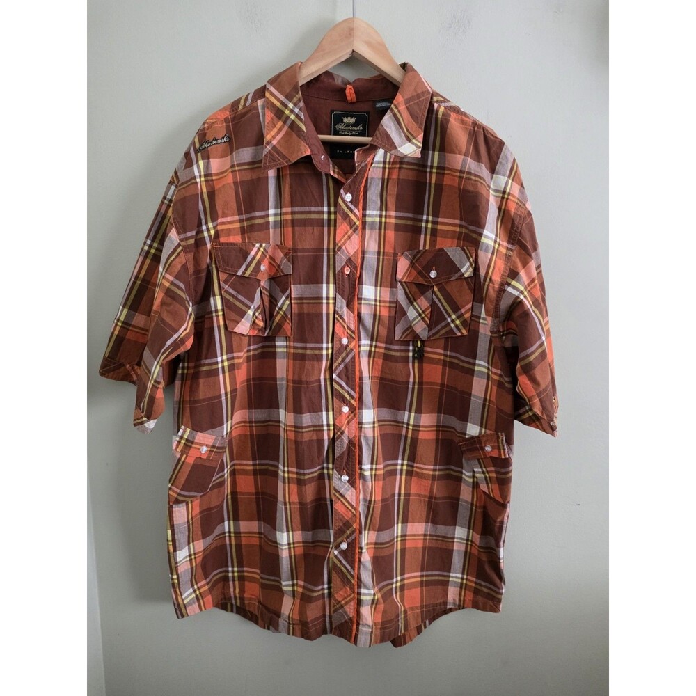 Akademiks Shirt Mens 3XL plaid short sleeve button pockets 100% Cotton